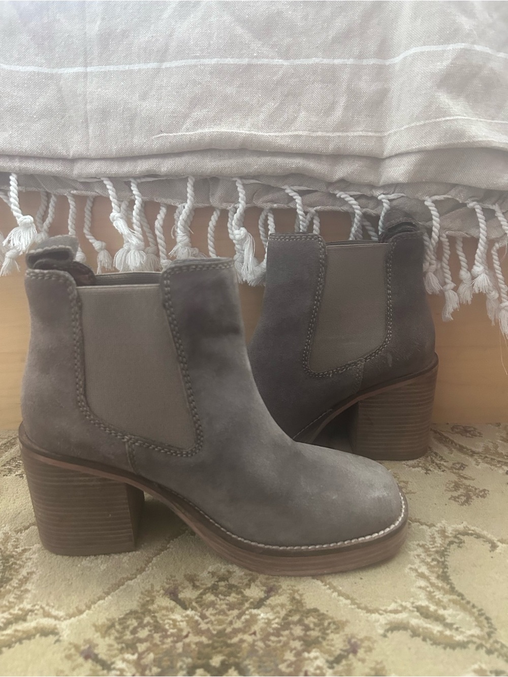 Beautiful Women's Suede Ankle Booties in Gray - Classic Chelsea Heel